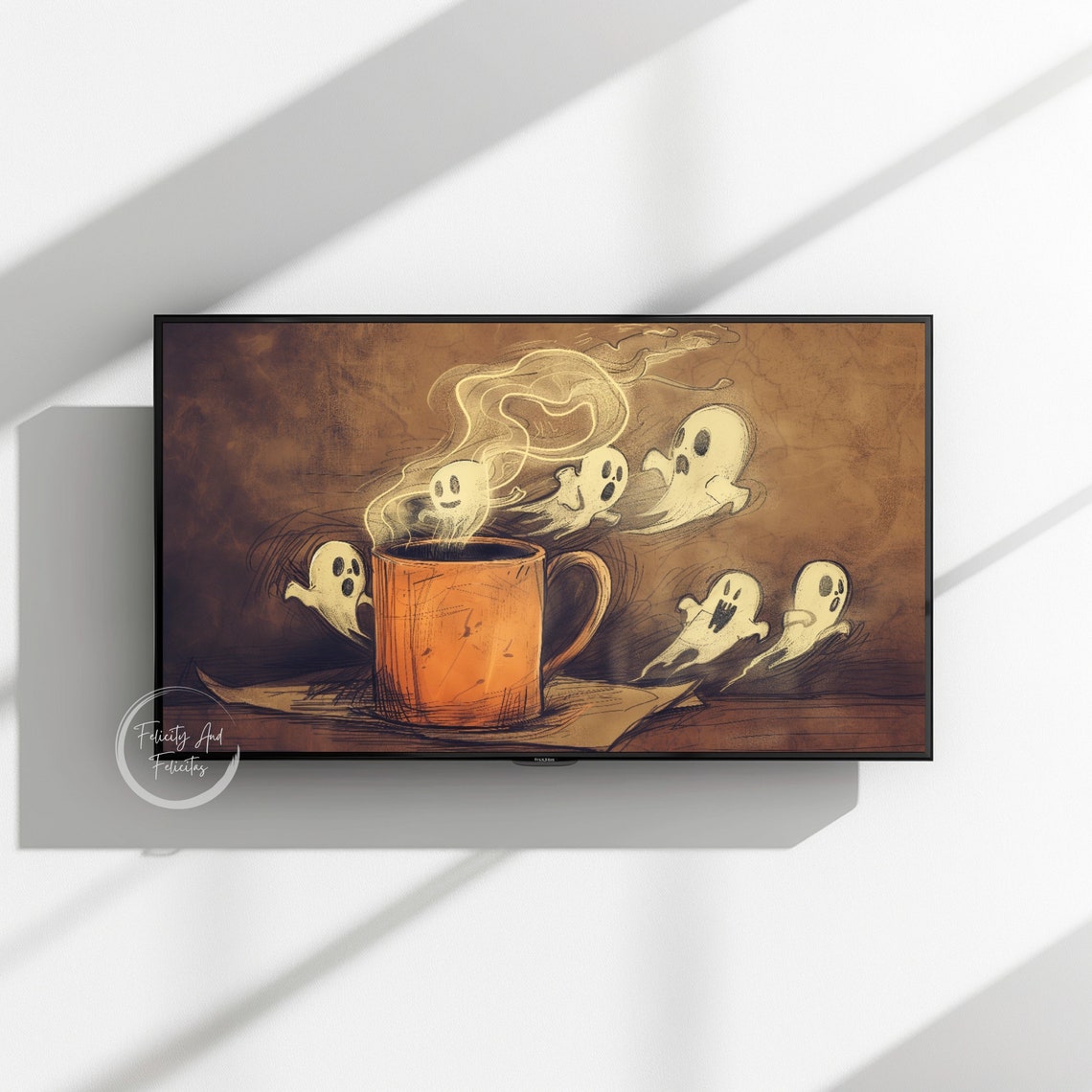 Funny Halloween Ghosts Coffee Mug Steam Spooky Sketch Wall Art - Image 3