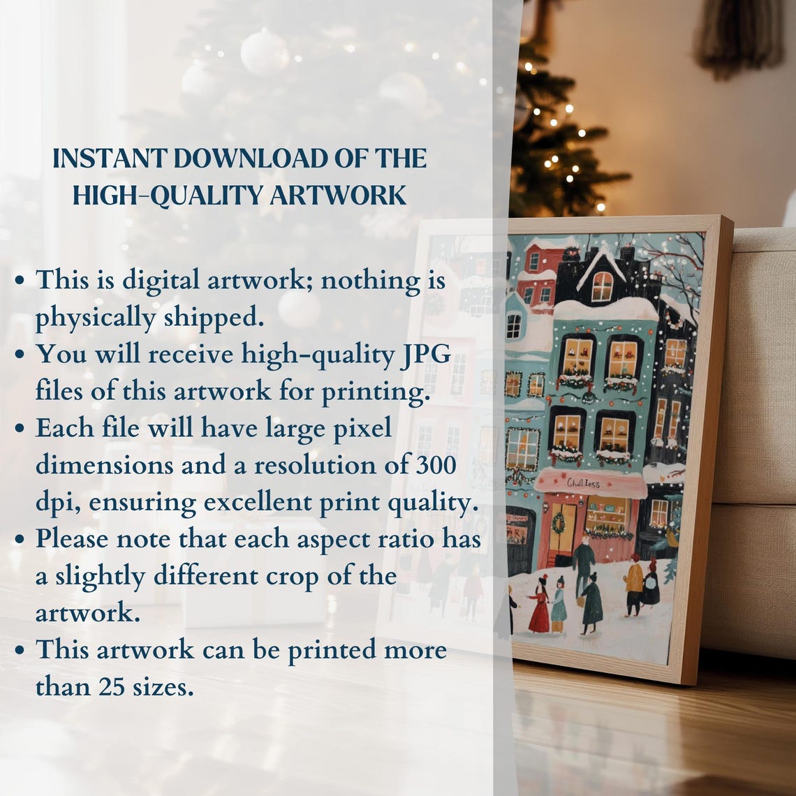 Cute Christmas Town Pastel Shops Snowy Street Holiday Poster - Image 3