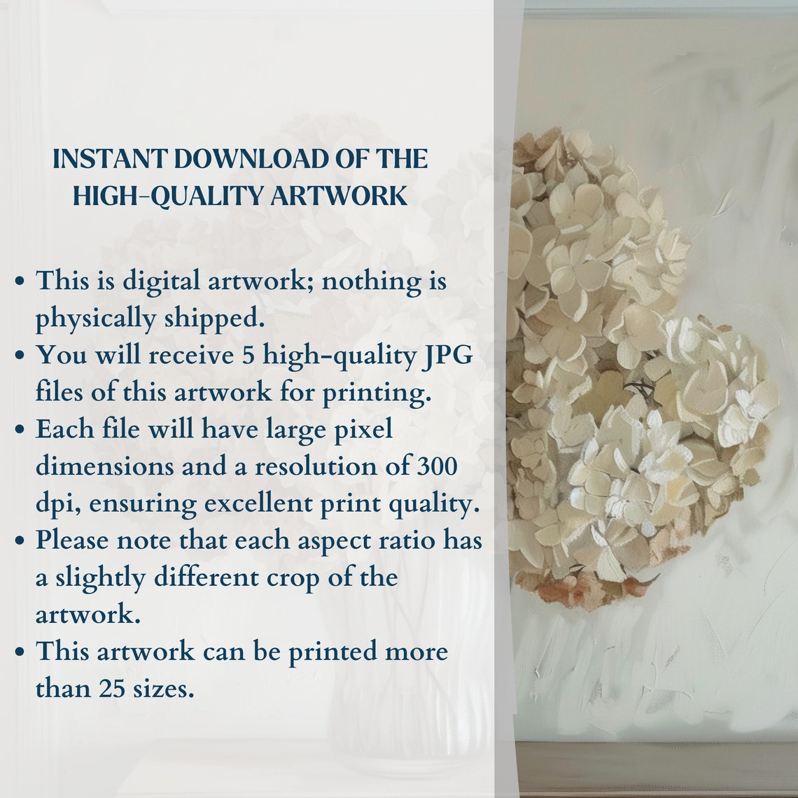 Muted Neutral Hydrangeas Glass Vase Vintage Botanical Wall Art - Image 3