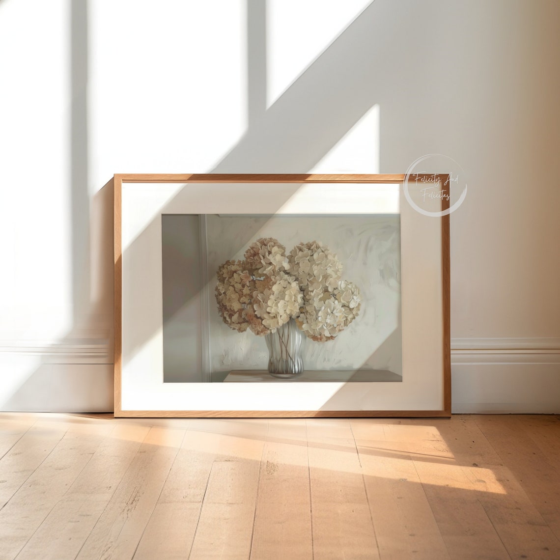 Muted Neutral Hydrangeas Glass Vase Vintage Botanical Wall Art - Image 4
