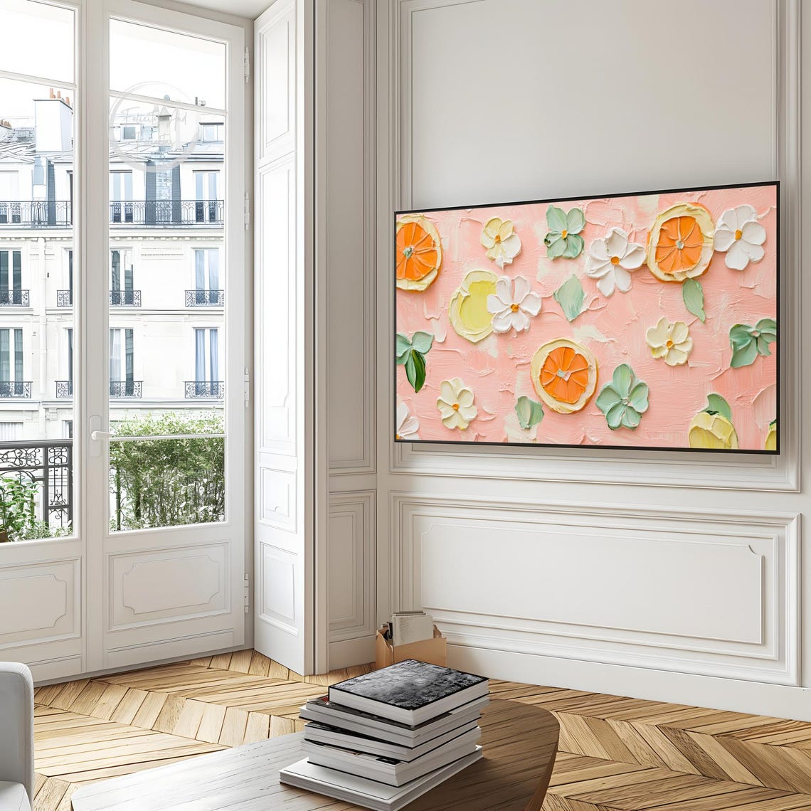 Textured Impasto Pink Citrus Slice Floral Abstract Painting Poster - Image 6