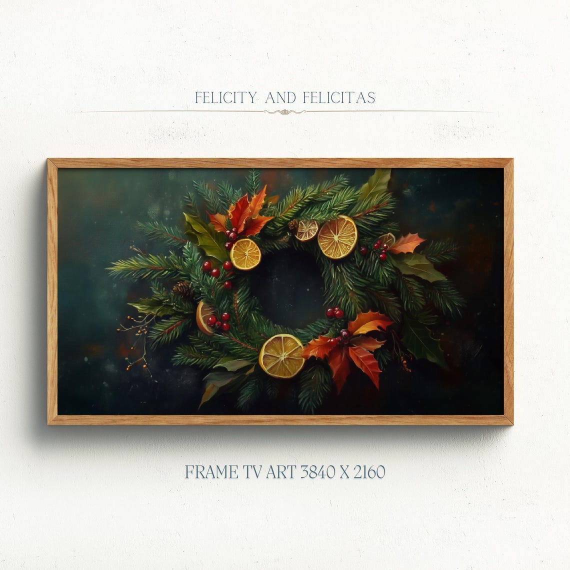 Christmas Botanical Wreath Dried Orange Slices Berries Art Poster
