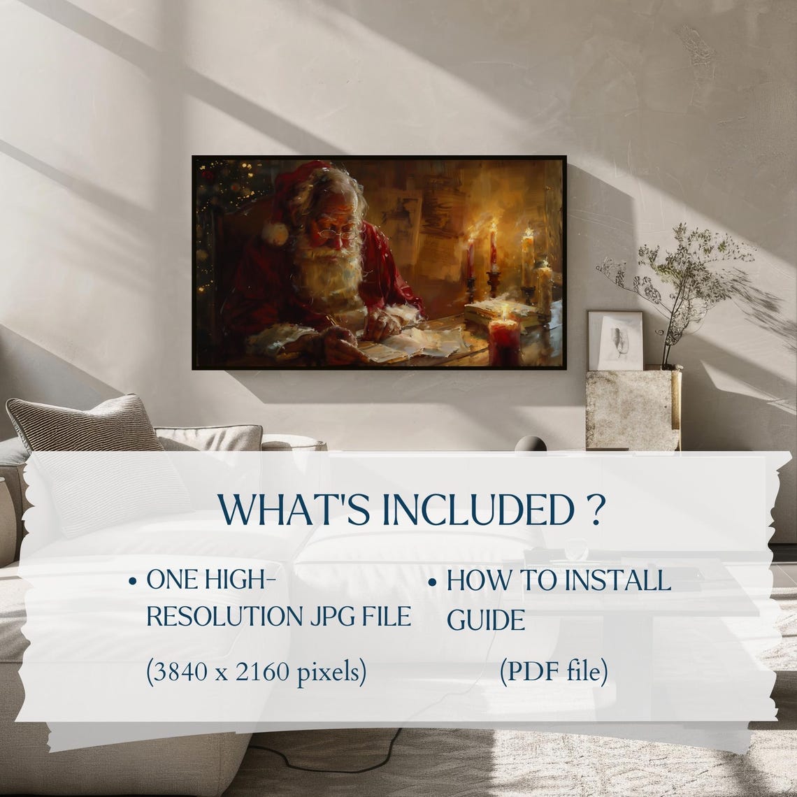 Santa Claus Writing Letters by Candlelight Cozy Night Art Poster - Image 2