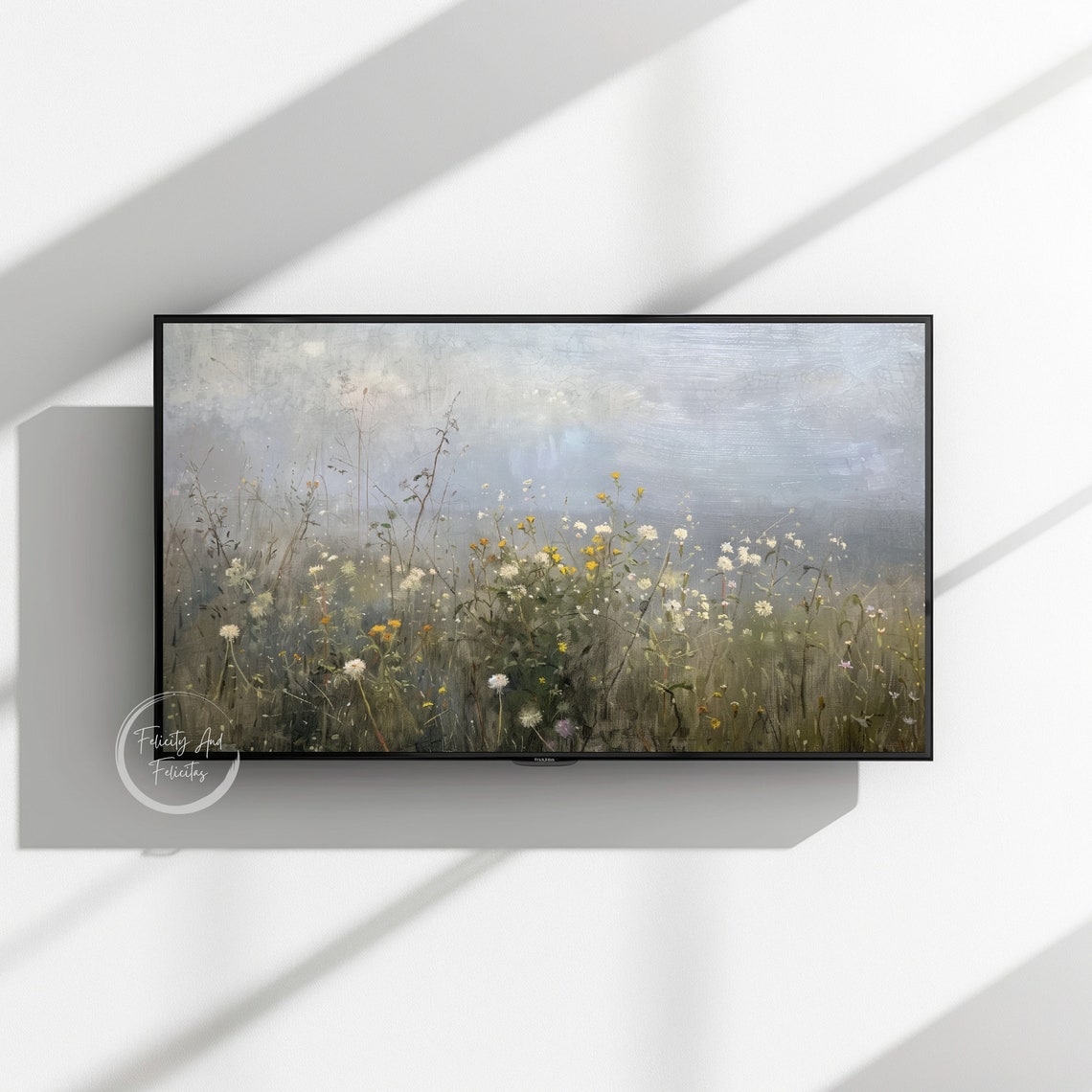 Moody Wildflower Meadow White Yellow Bloom Mist Dreamy Wall Art - Image 3