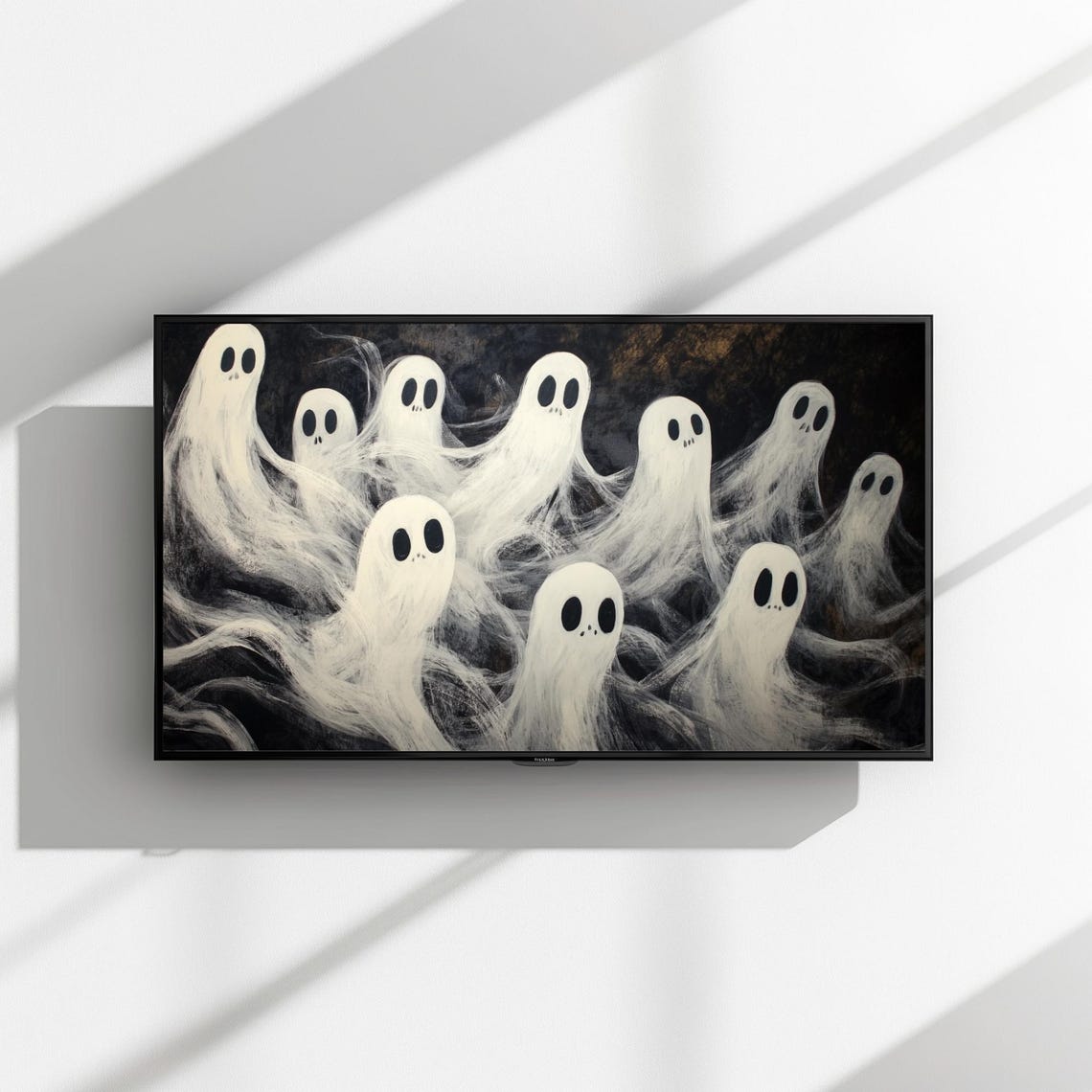 Spooky White Ghosts Swirling Dark Halloween Night TV Art Poster - Image 3