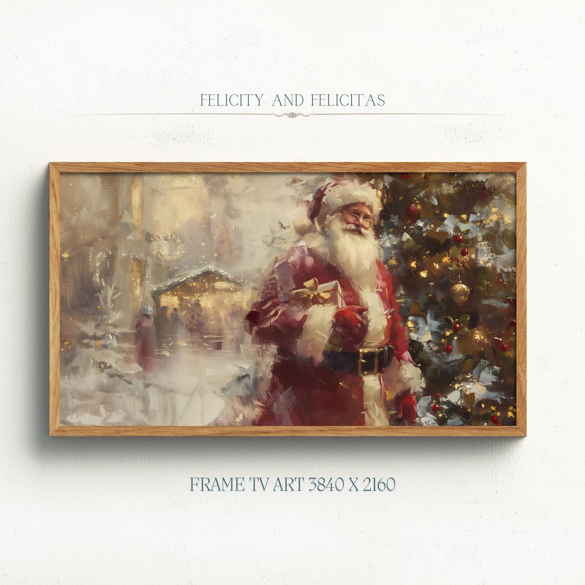 Vintage Santa Claus With Gift Impressionist Christmas Art Poster