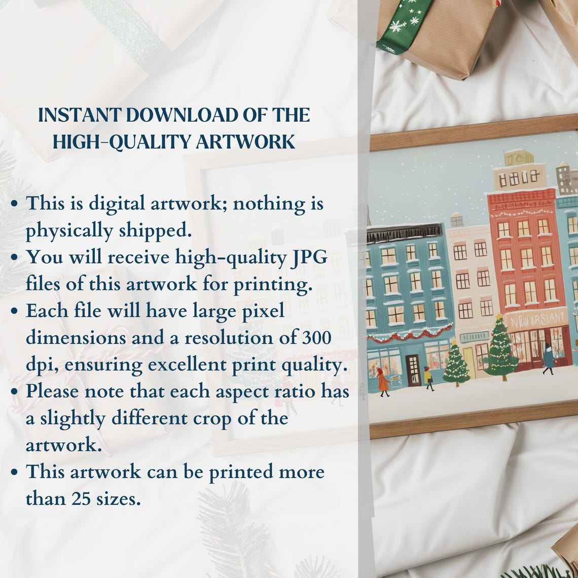 Pastel City Buildings Winter Holiday Shops Christmas Trees Poster - Image 2