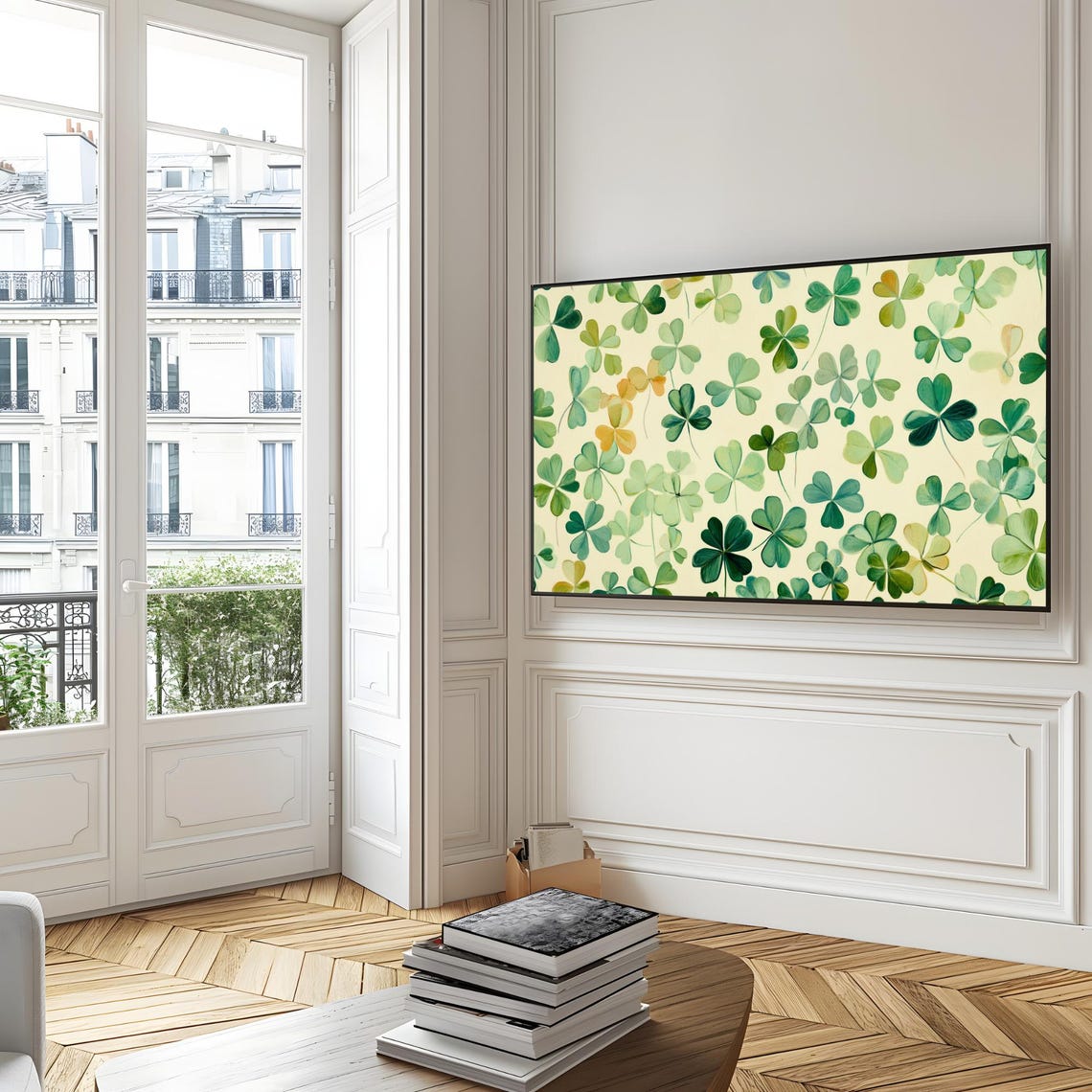 Watercolor Shamrock Pattern Green Clover Spring Lucky Wall Art - Image 6