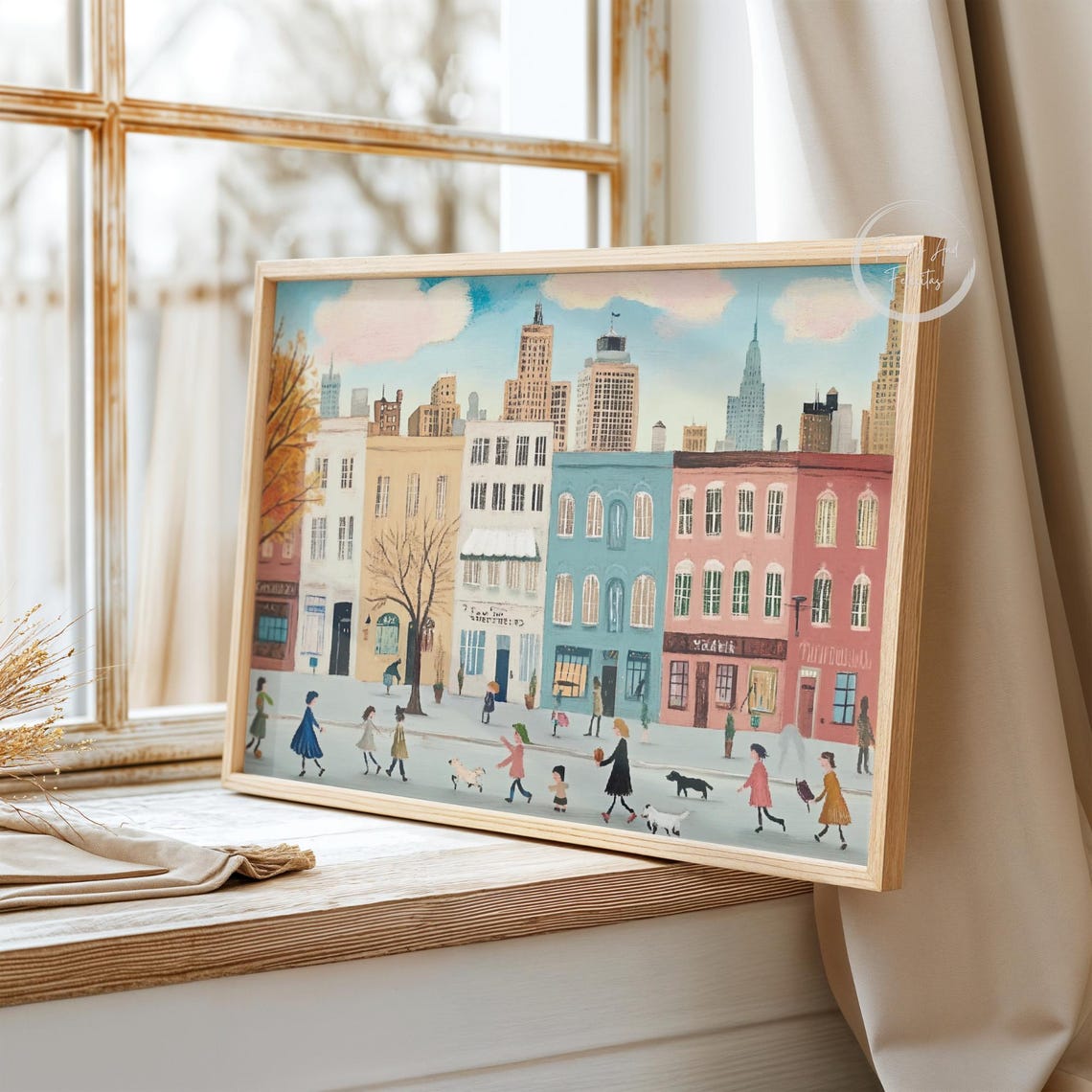 Cozy Autumn City Street Fall Skyline Buildings Printable Art Poster - Image 5