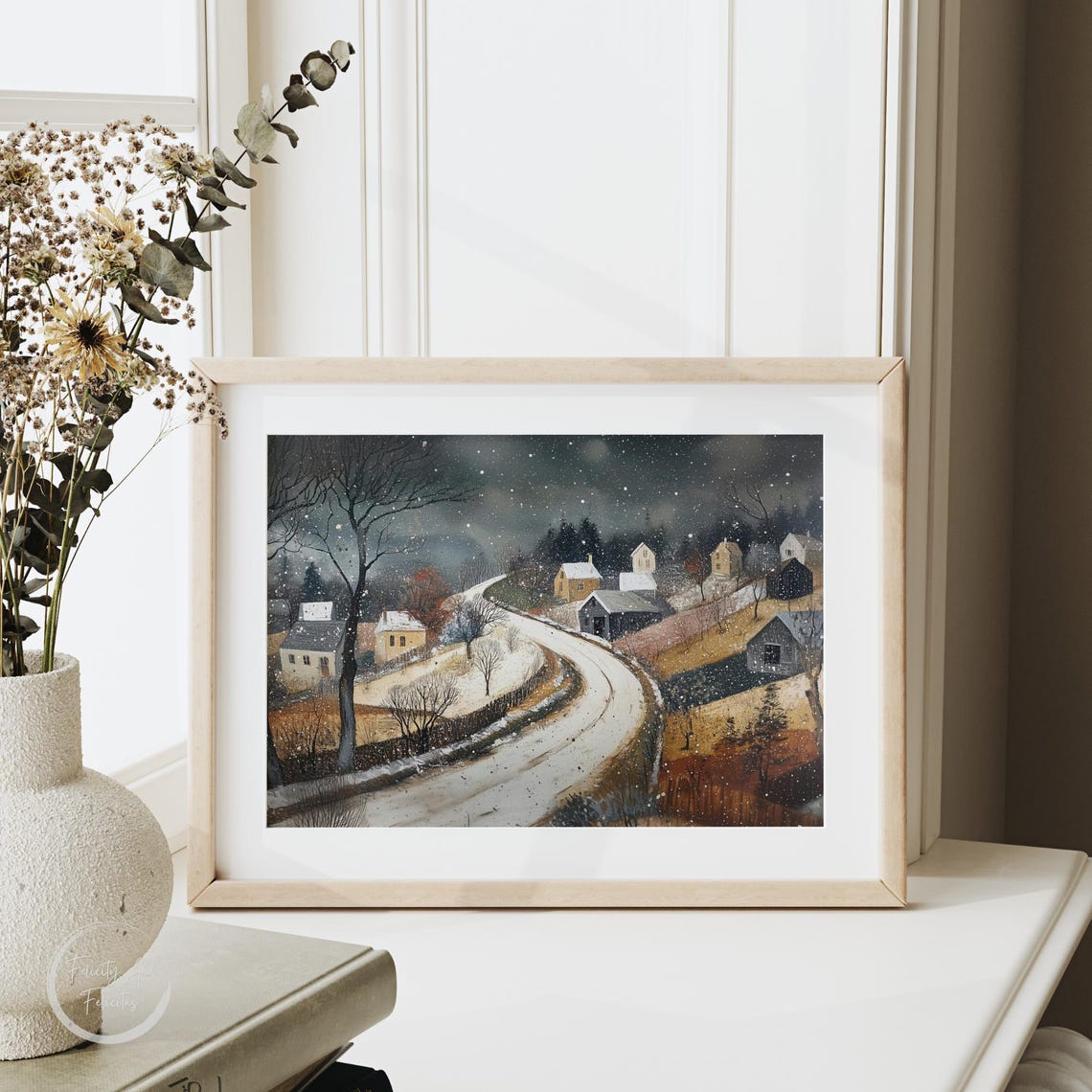 Moody November Night Snowy Winding Road Winter Storm Scene Poster - Image 6