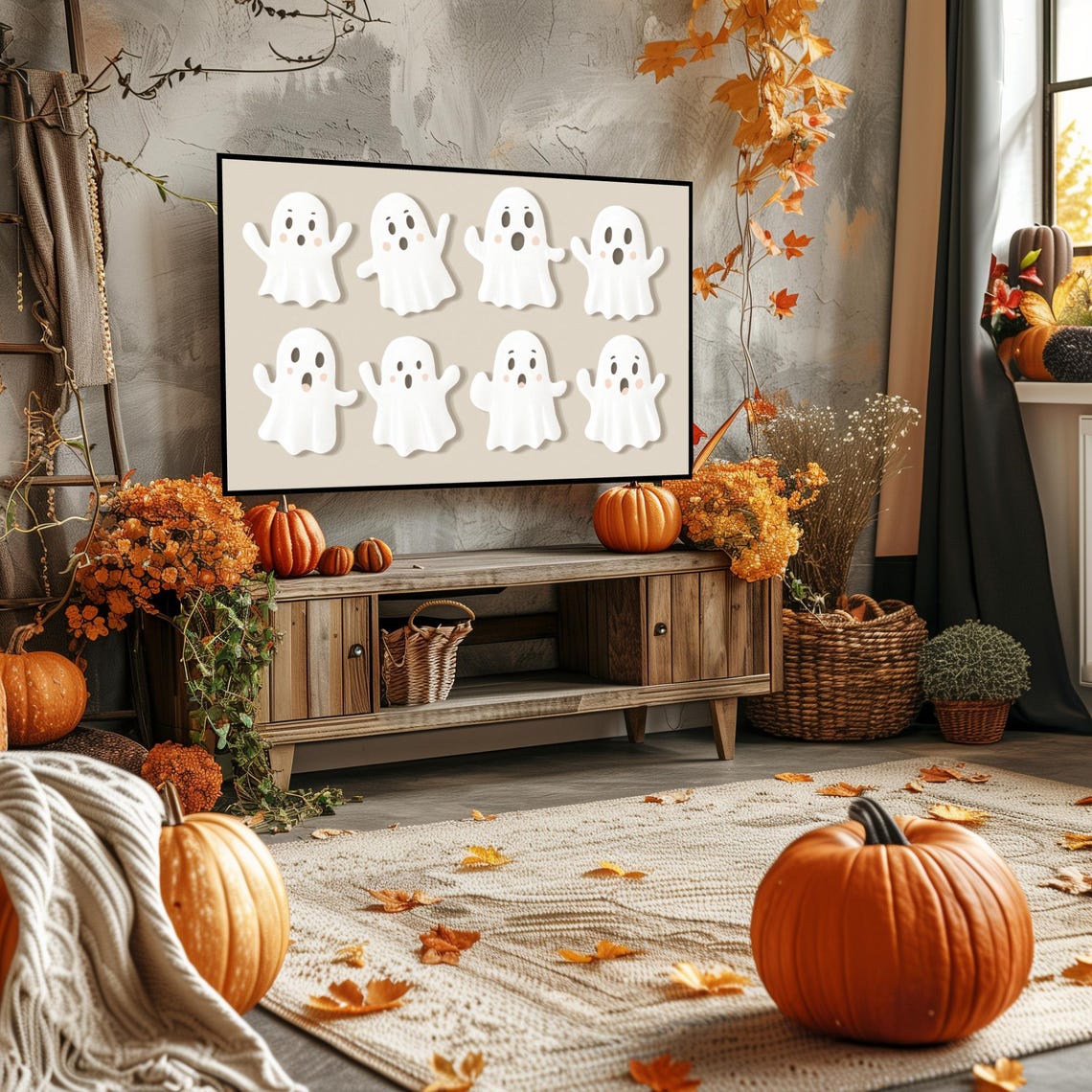 Frame Tv Art Cute Ghost Pastel Halloween Tv Art Neutral Halloween Decor Pastel Halloween Decor - Image 4