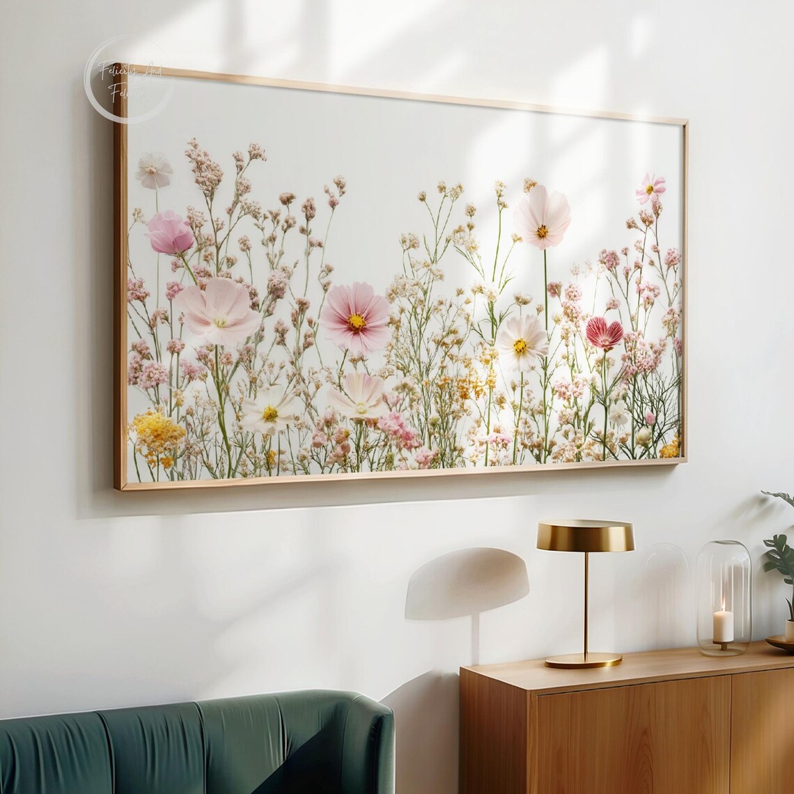Delicate Wildflower Meadow Cosmos White Background Floral Frame TV Art Poster - Image 4