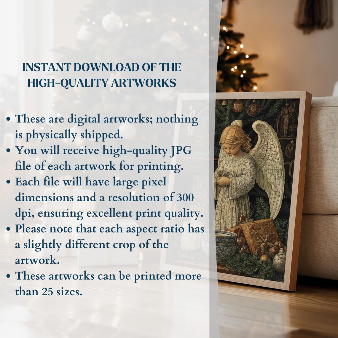 Christmas Angel Girl Fireplace Mantel Vintage Holiday Art Poster - Image 2