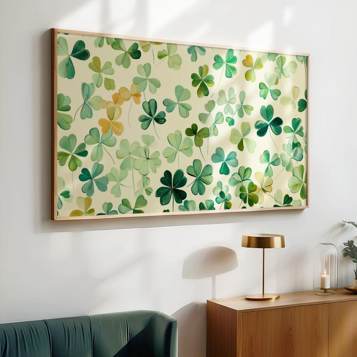 Watercolor Shamrock Pattern Green Clover Spring Lucky Wall Art - Image 4