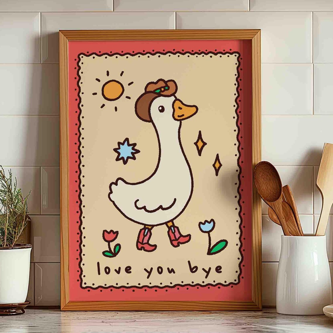 Cowboy Goose With Hat Boots Love You Bye Funny Kitchen Poster