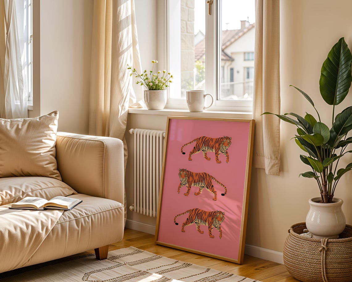 Pink Tiger Printable Wall Art Maximalist Eclectic Poster Trendy Animal Colorful Print Instant - Image 8