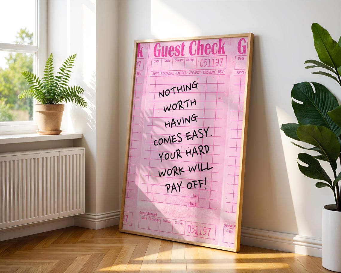 Pink Guest Check Print Motivational Quote Wall Art Trendy Y2k Decor Preppy Room Poster - Image 5