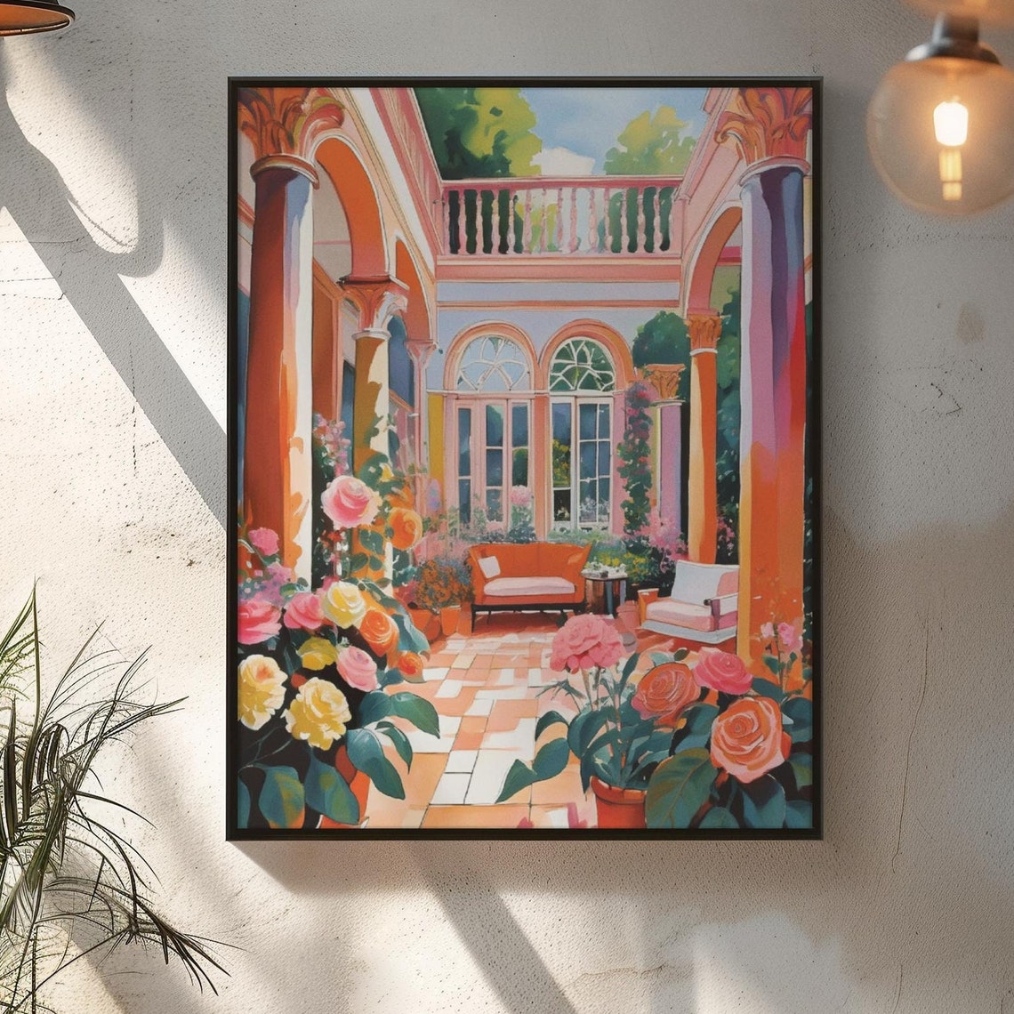 Romantic Mediterranean Rose Garden Courtyard Arches Art Poster