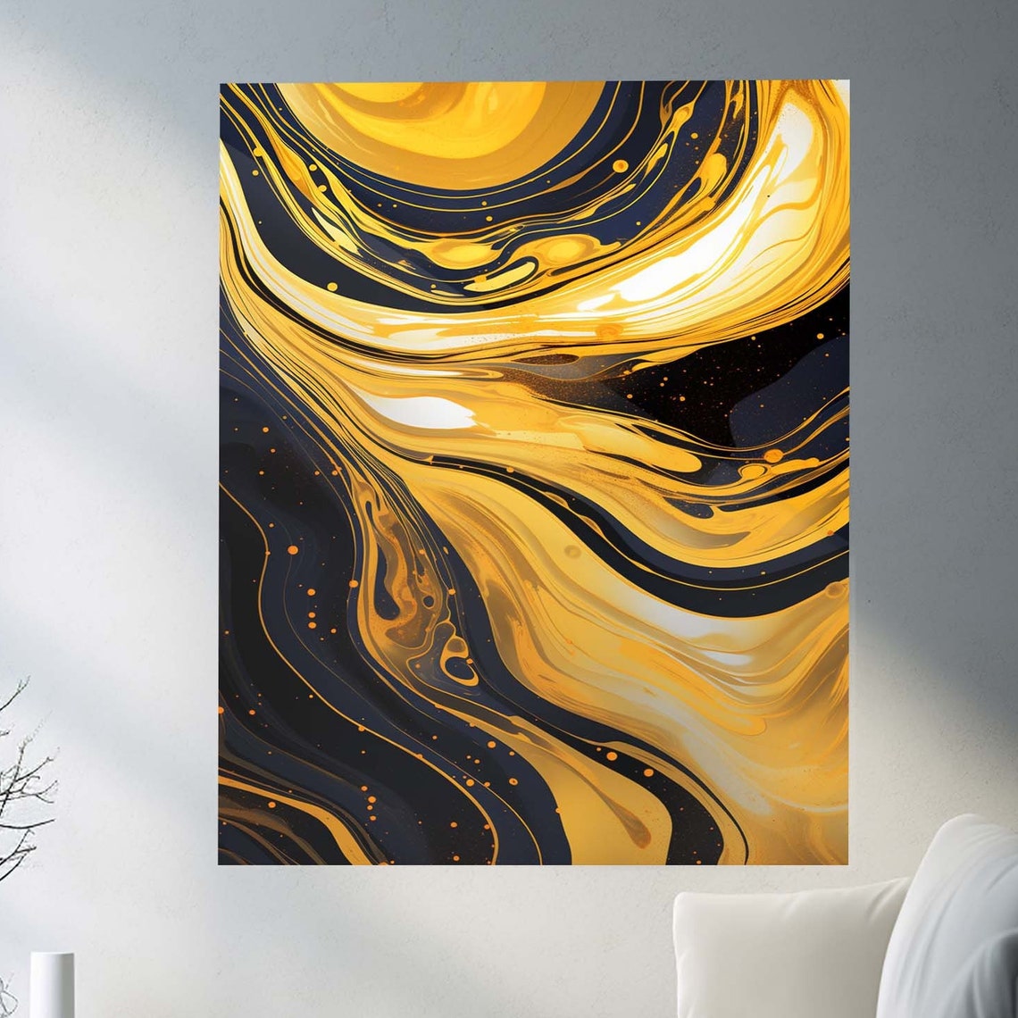Black and Gold Abstract Marble Fluid Swirl Luxury Wall Poster