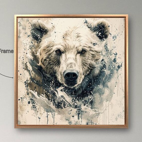 Mighty Grizzly Bear Face Abstract Wildlife Monochrome Poster