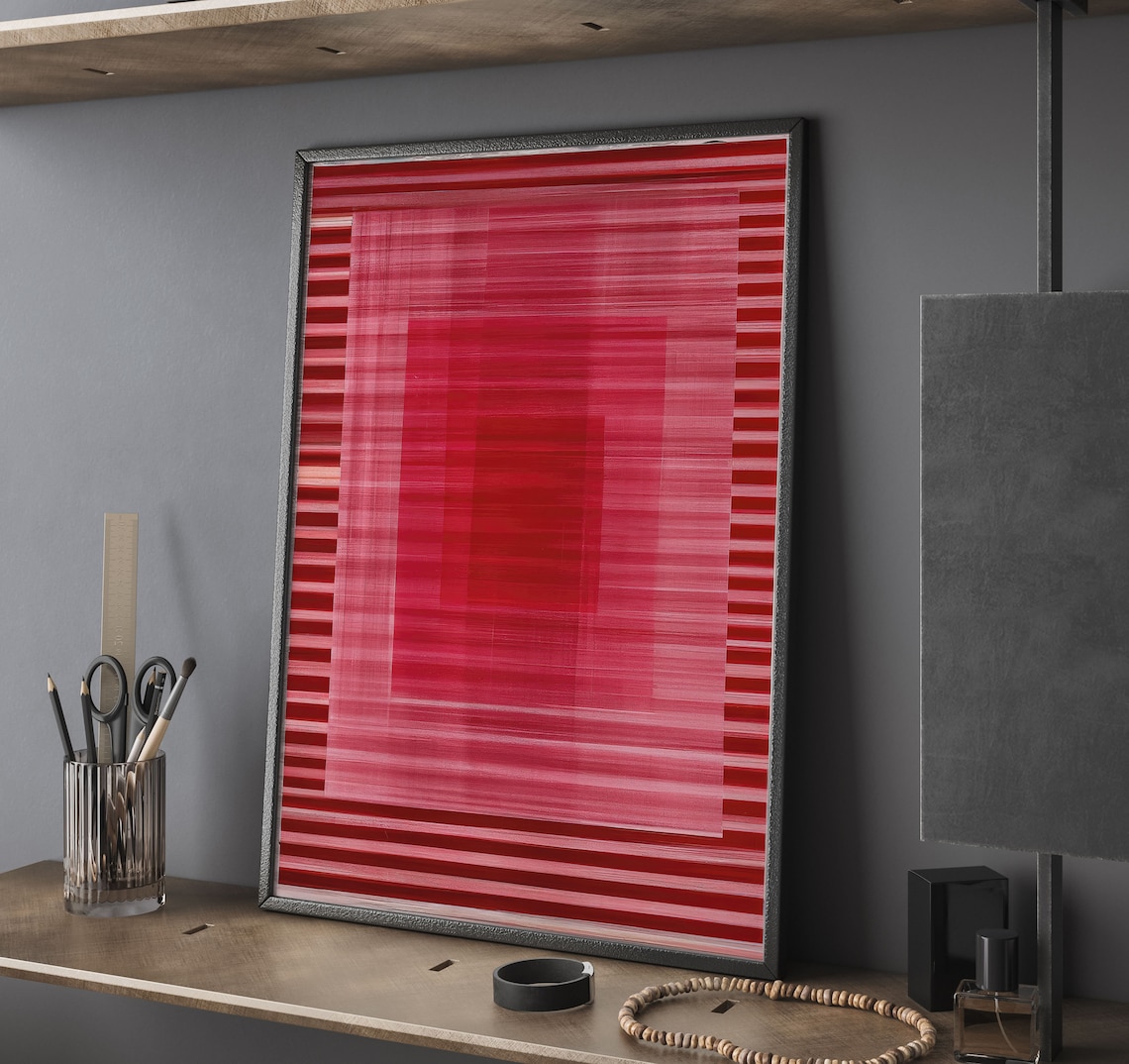 Abstract Oil Painting Art Print, Modern Red Decor