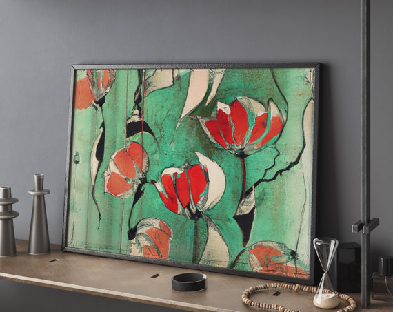 Abstract Floral Landscape Print Midcentury Modern Wall Art