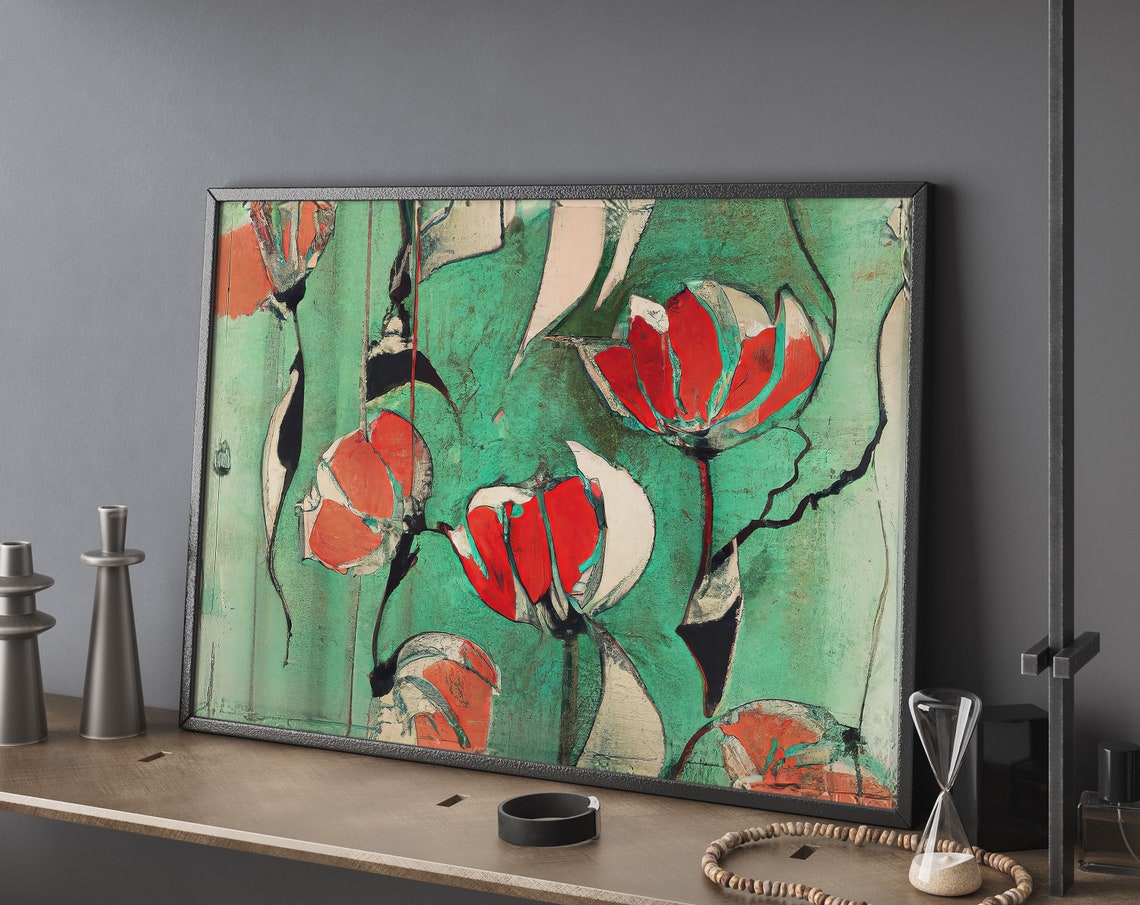 Abstract Floral Landscape Print Midcentury Modern Wall Art