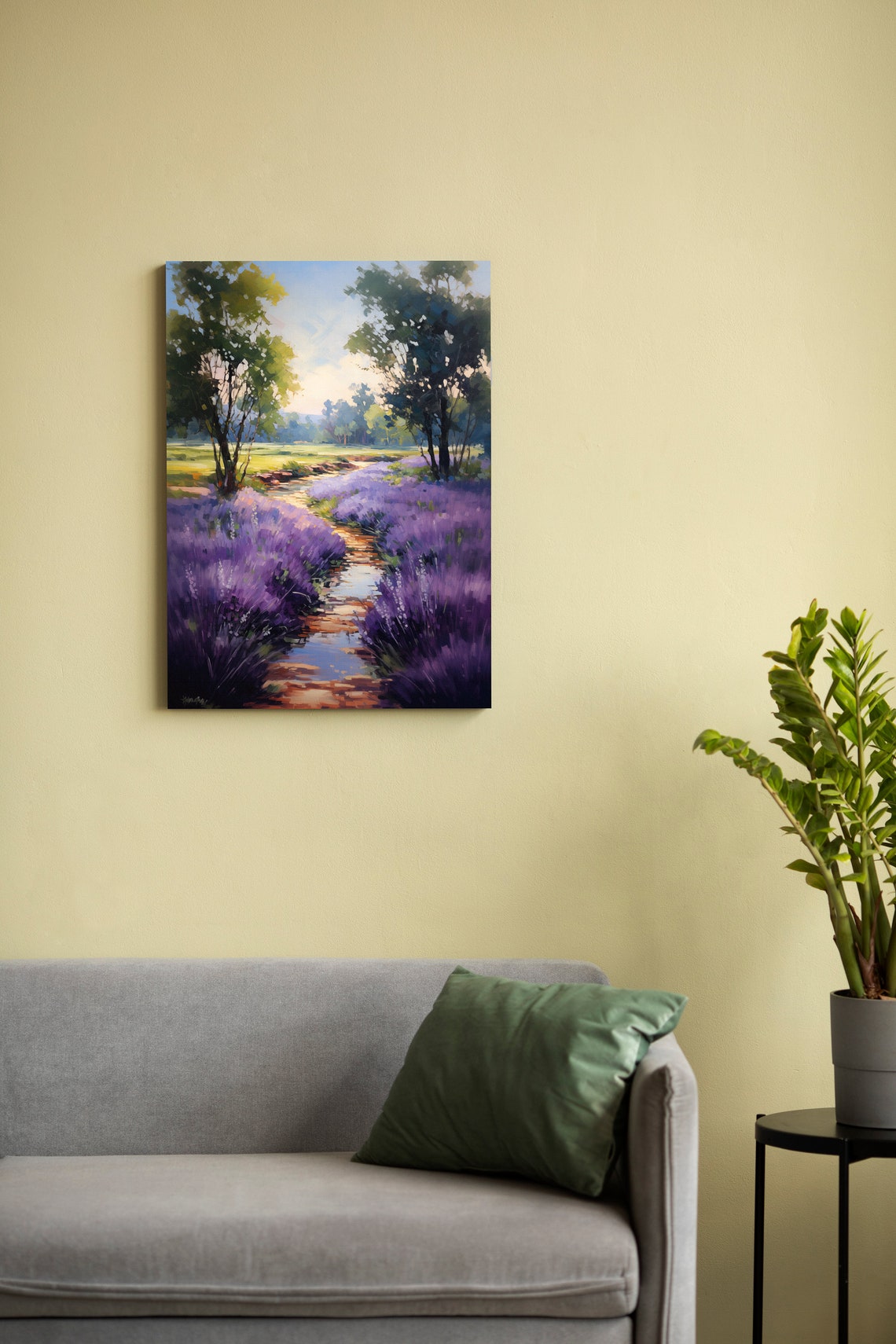 Purple Wildflower Banks Poster Along a Stream in Impressionist Style - Image 4