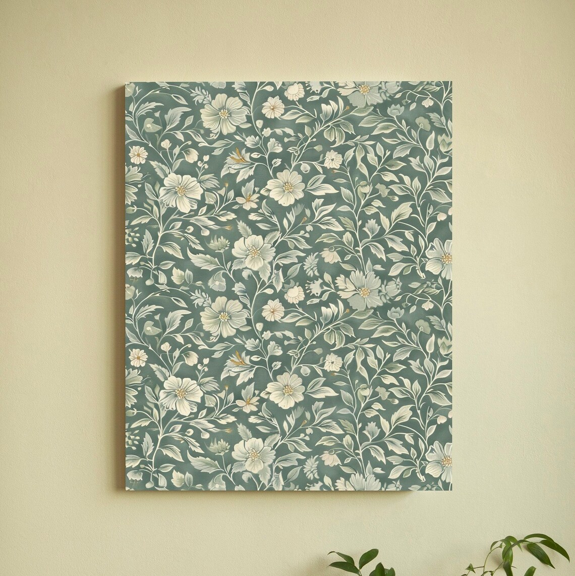 Sage Green Botanical Floral Pattern Farmhouse Minimalist Art Print