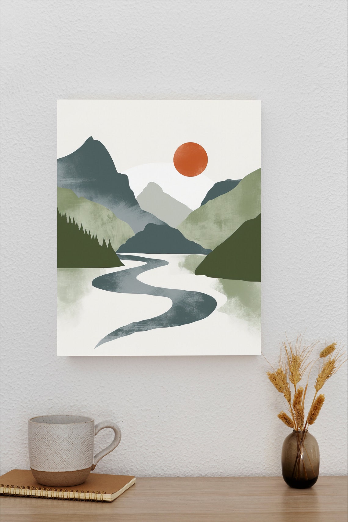 Sage Green Landscape Wall Art Print Living Room Mountain Sage Boho Wall Art Contemporary Scenery Art Minimalist Farmhouse Wall Art - Image 2