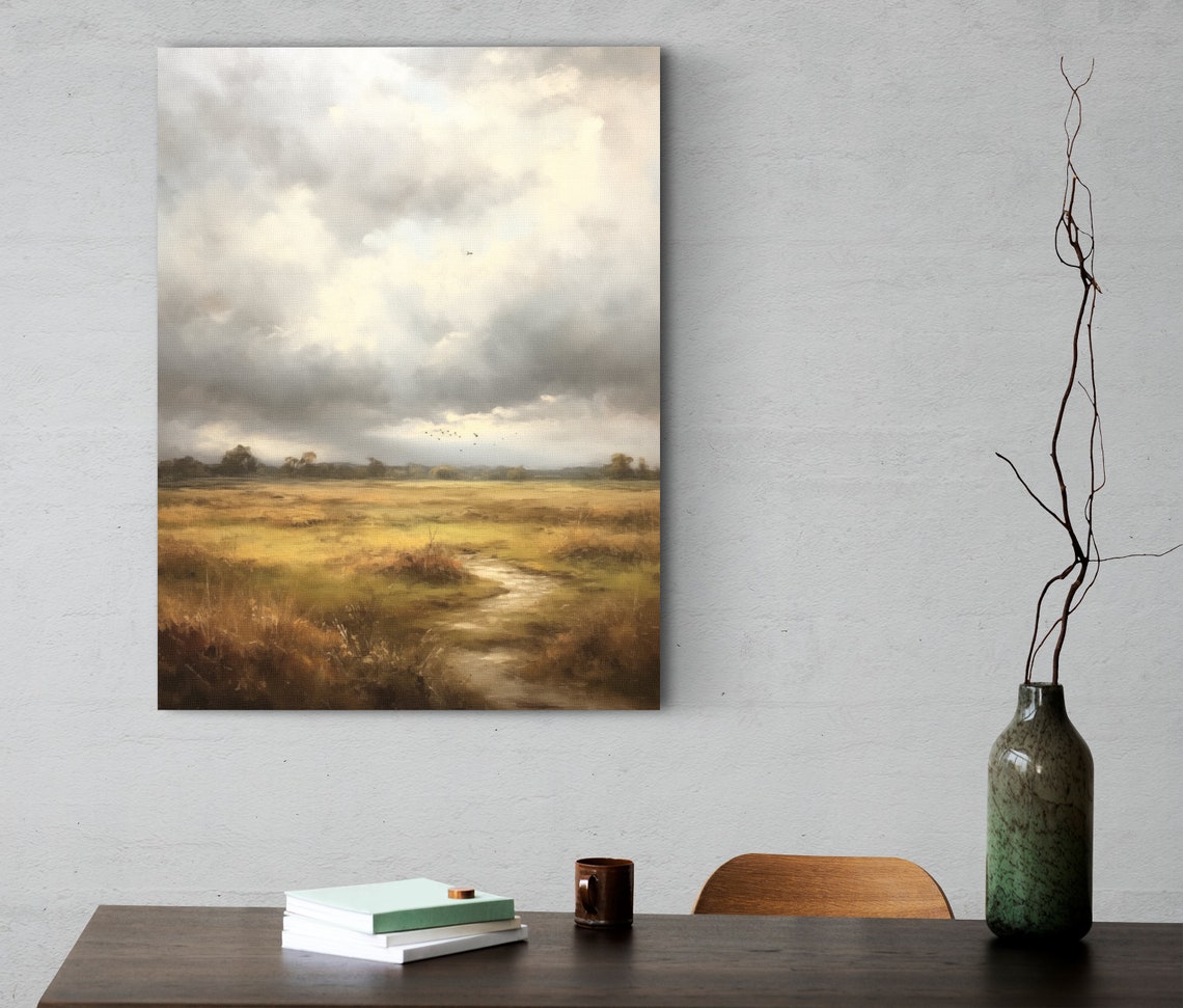 Moody Golden Field Poster with Winding Path Under Dramatic Clouds - Image 2
