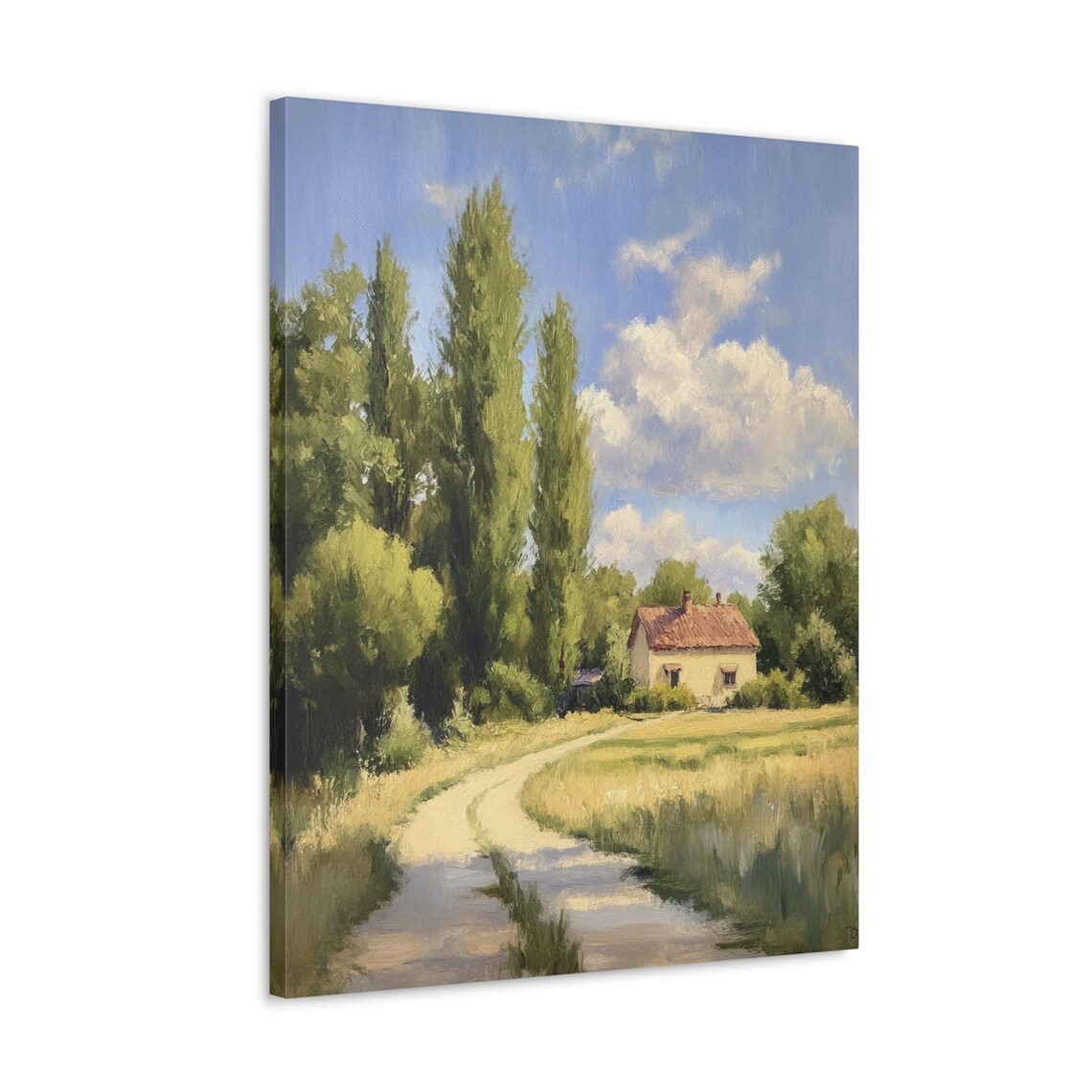 Sunny Country Lane Poster with Cottage and Tall Poplar Trees Scene - Image 4
