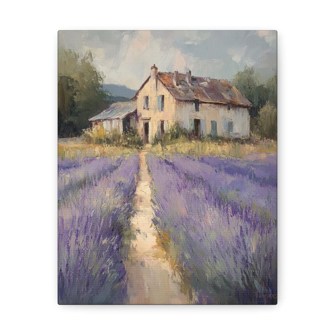 Stone Cottage Poster with a Lavender Field Path in Rustic French Style - Image 3