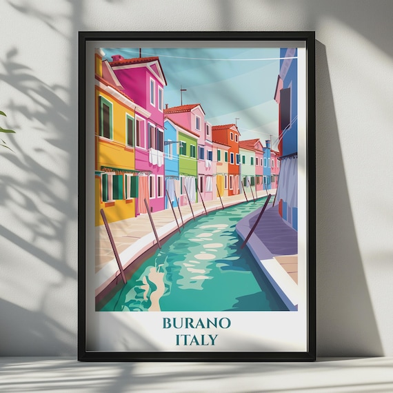 Burano Italy Travel Poster Colorful Canal Houses Island Charm Art
