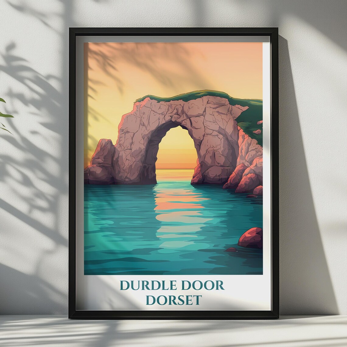 Durdle Door Dorset Vintage Travel Poster Limestone Arch Sunset Coast Scene