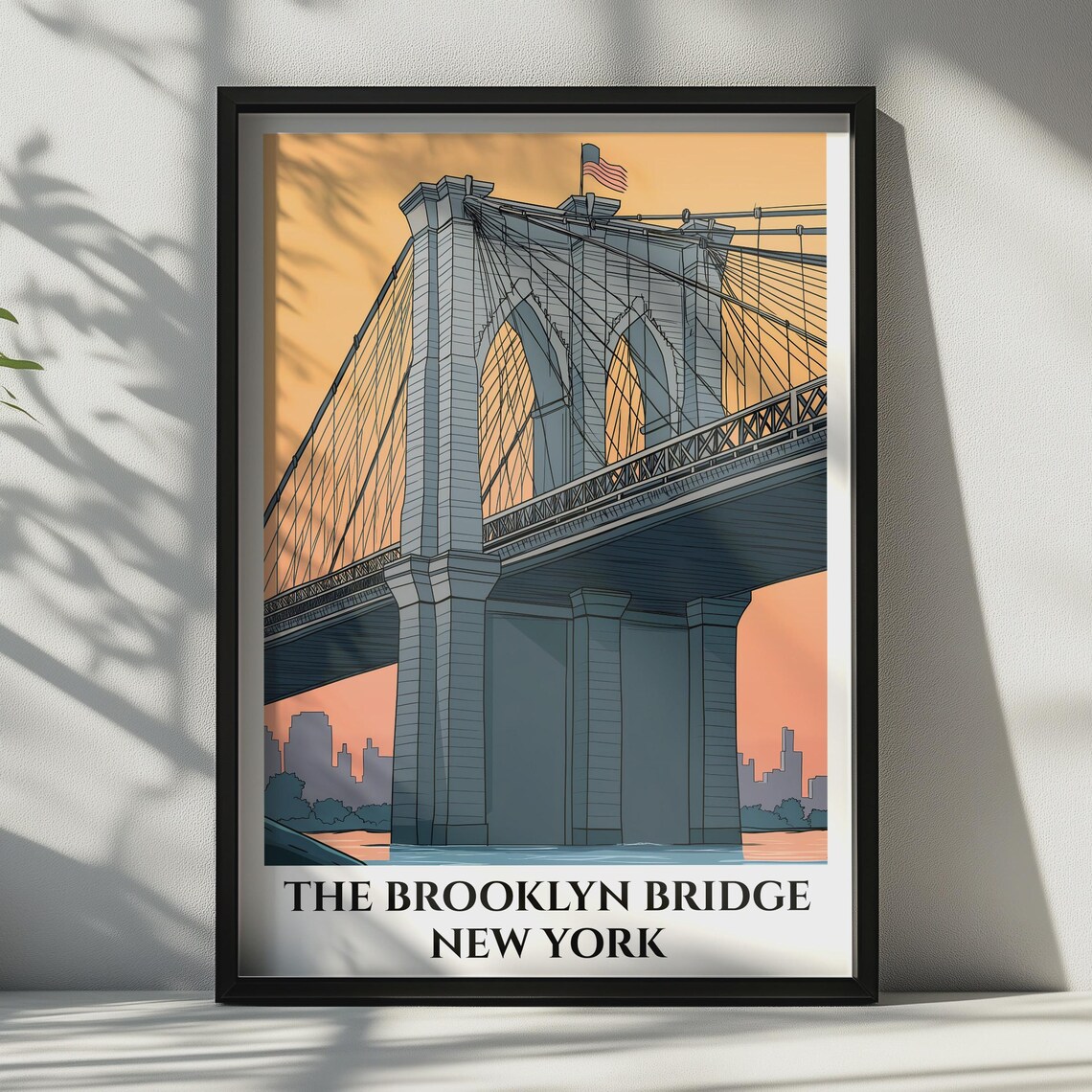The Brooklyn Bridge New York Sunset Vintage American Landmark Wall Art