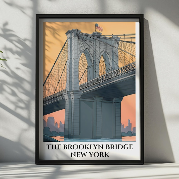 The Brooklyn Bridge New York Sunset Vintage American Landmark Wall Art