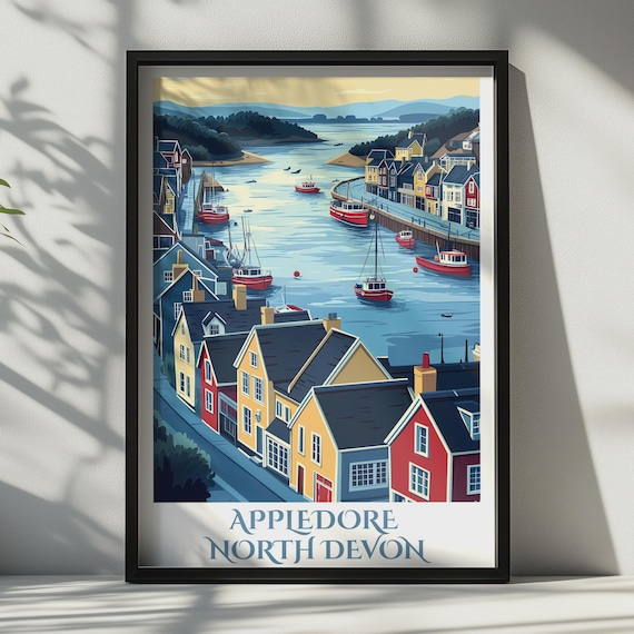 Appledore North Devon Travel Poster Harbour Wall Art Coastal Village Print