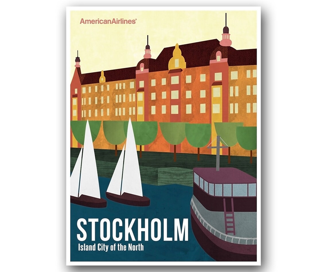 Stockholm Island City of the North American Airlines Travel Poster