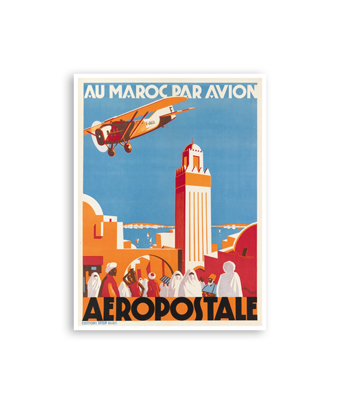 Au Maroc par Avion Aeropostale Vintage Morocco Airline Poster