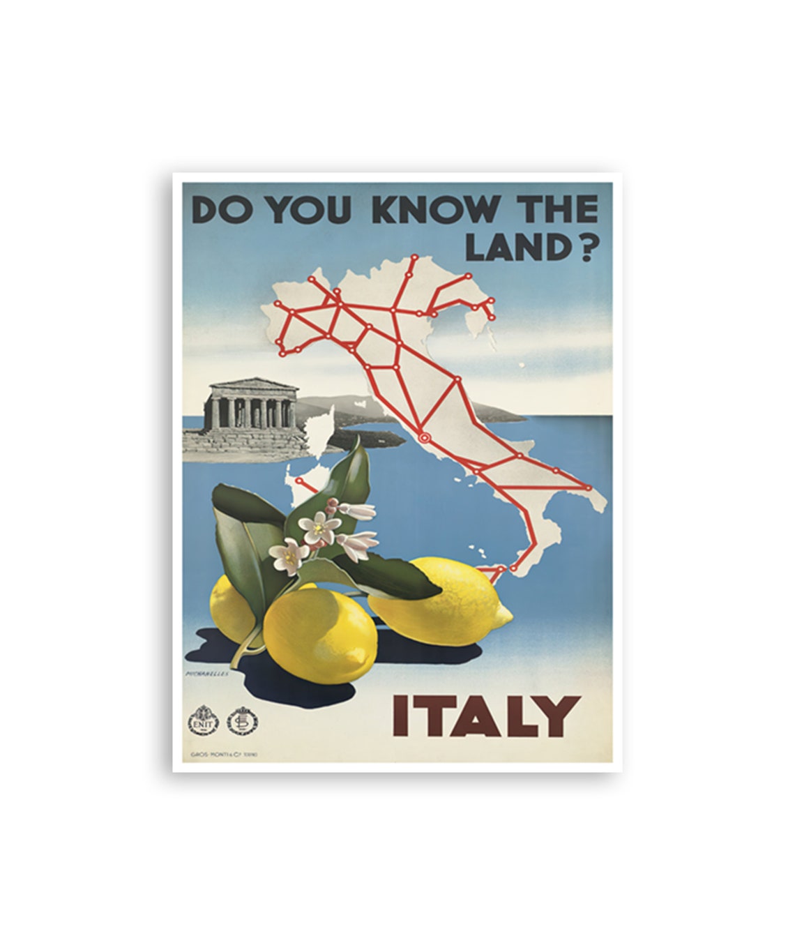 Italy Do You Know The Land Rail Map Lemons Travel Vintage Poster