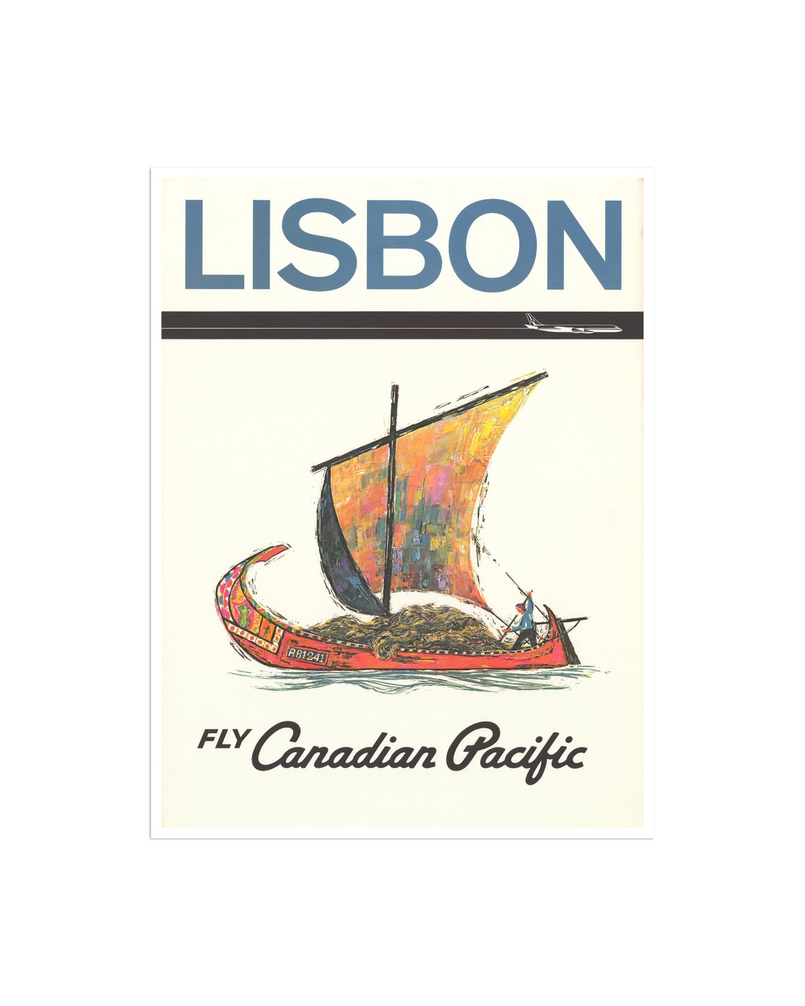Lisbon Canadian Pacific Sailboat Vintage Airline Travel Poster