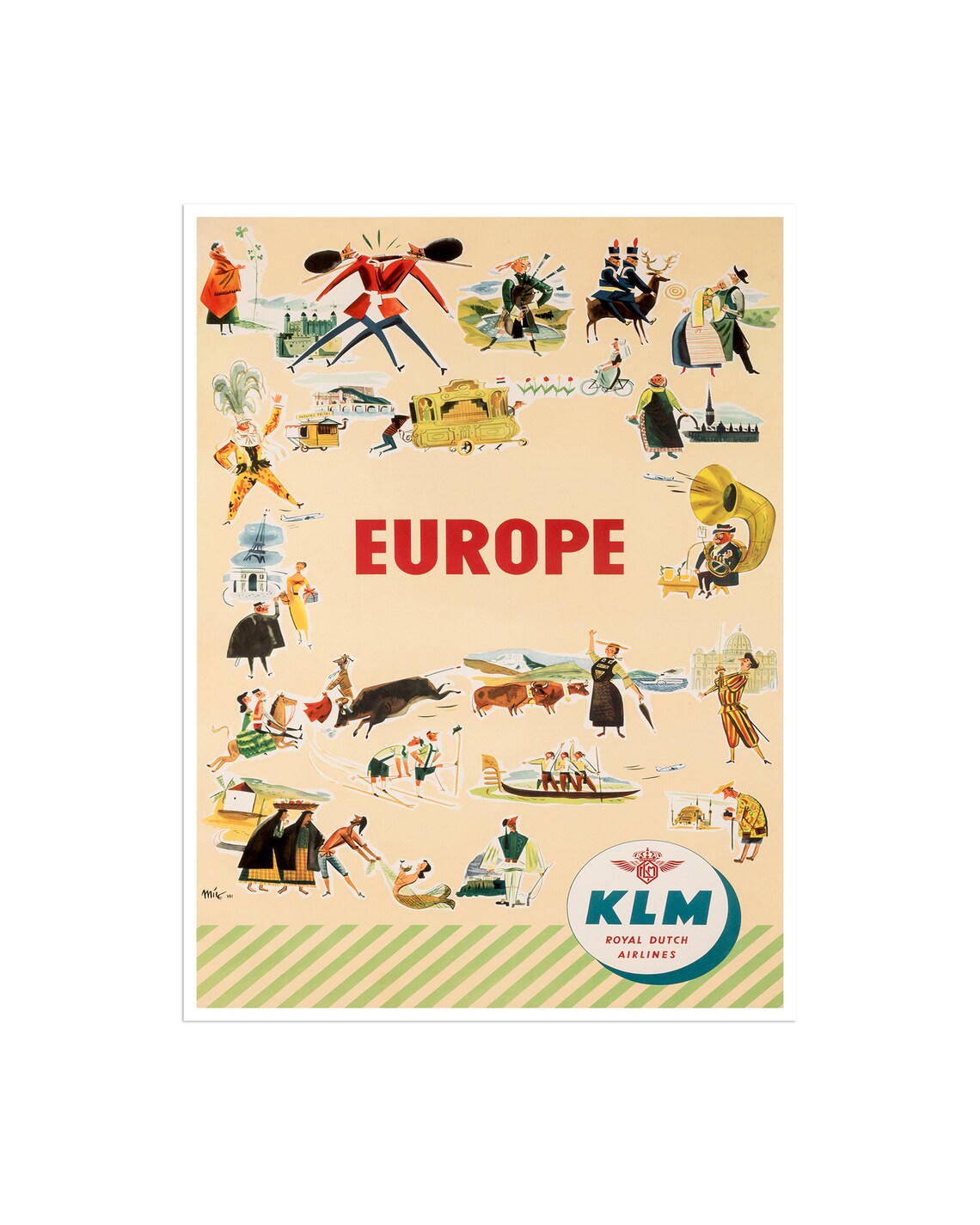 Europe Vintage KLM Royal Dutch Airlines Culture Collage Travel Poster