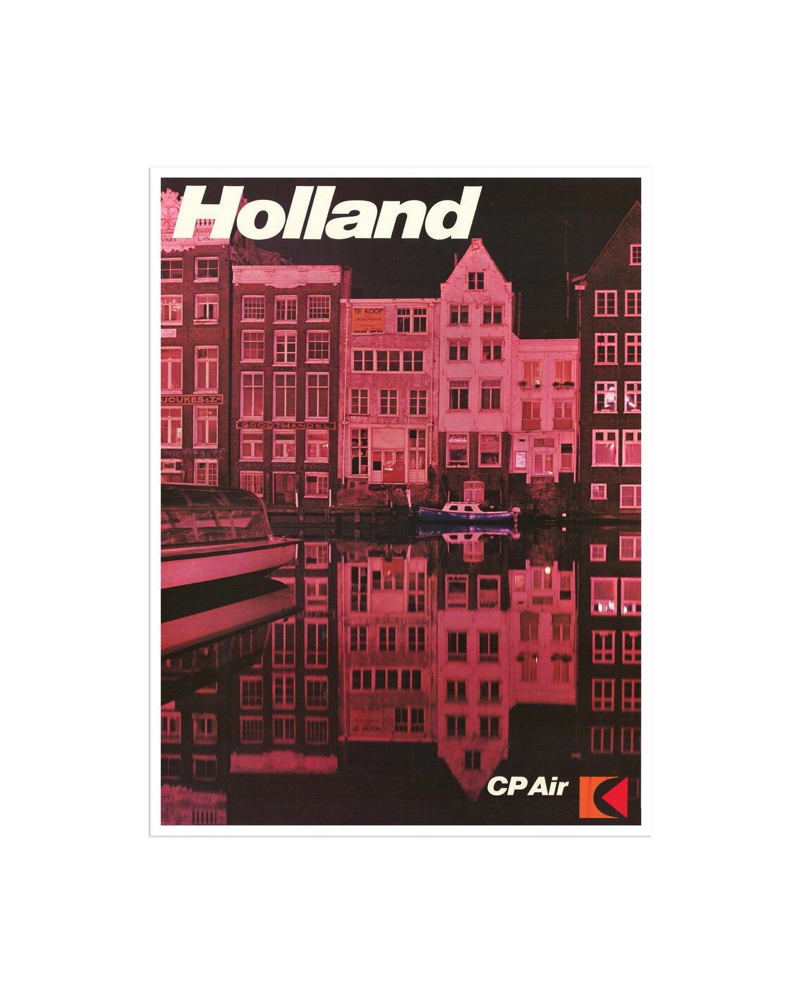 Holland CP Air Vintage Travel Poster Amsterdam Canal Night Art