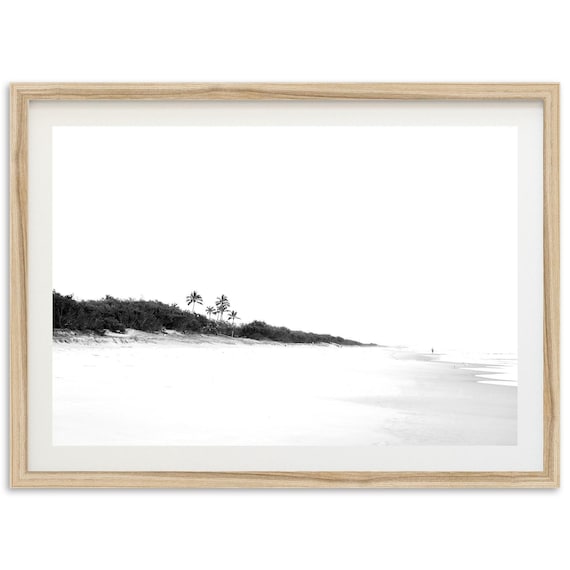 Minimalist Black and White Beach Ocean Photography Wall Poster