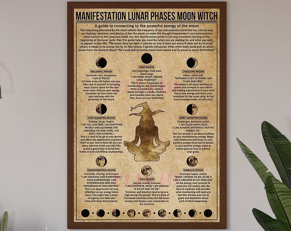 Manifestation Lunar Phases Moon Moon Phase Meanings Phases Of The Moon Moon Art Moon Print Moon Decor Witchcraft Poster Witch Decor