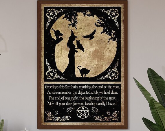 Samhain Witch Blessing Full Moon Witch Cats Owl Halloween Poster