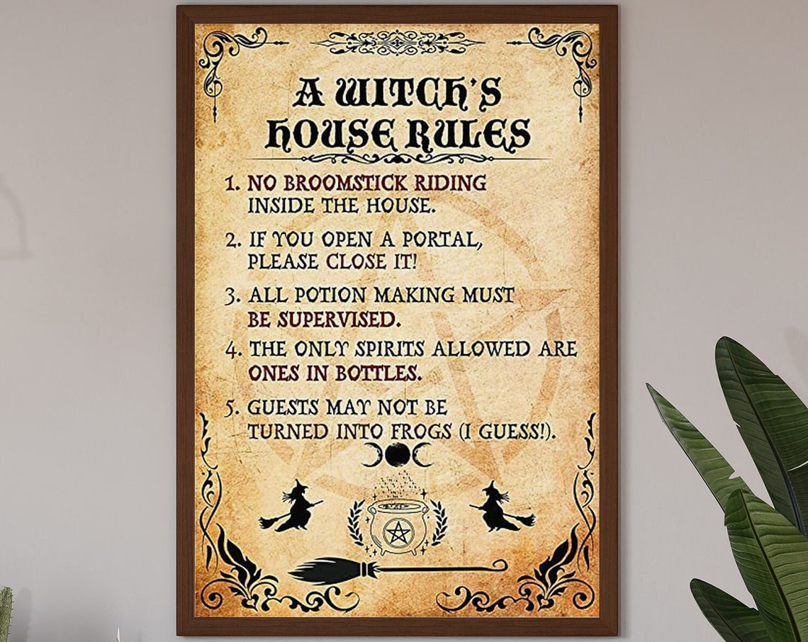 A Witch's House Rules Funny Vintage Potion And Broomstick Rules Poster