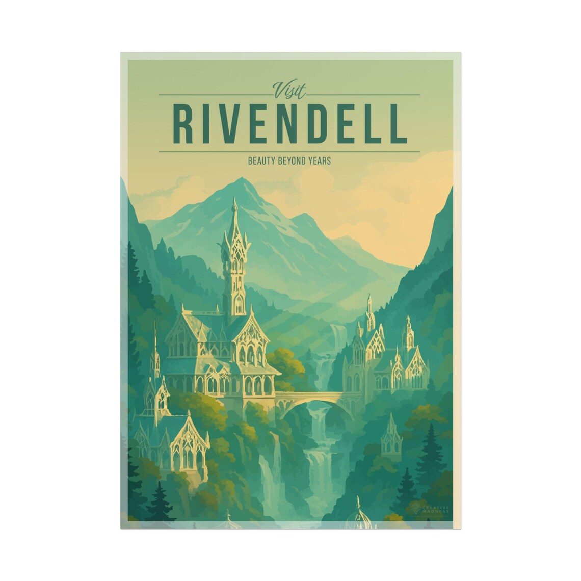 Rivendell Travel Poster, Scenic Fantasy Art Print