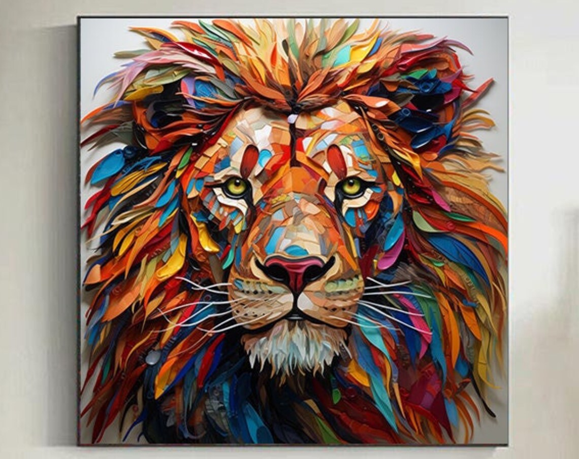 3D Lion Abstract Oil Painting Art Print for Living Room
